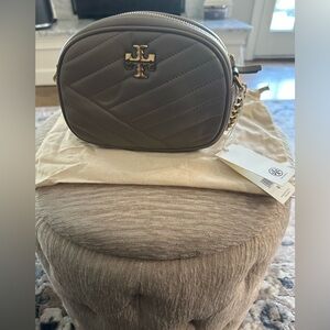 Tory Burch Quilted Crossbody in Taupe with Gold Accents